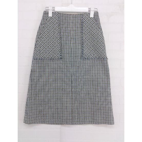 ◇ PORTCROS ポートクロス チェック スリット 膝下丈 ナロー スカート サイズ36 ブラック ブルー マルチ レディース P 【中古】 【1208250003843】