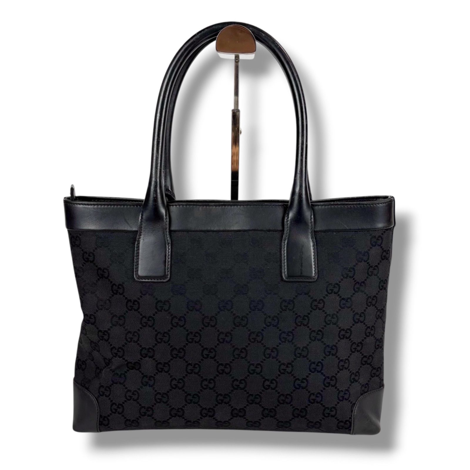 GUCCI グッチ GGキャンバス トートバッグ レザー ブラック 黒 肩掛け