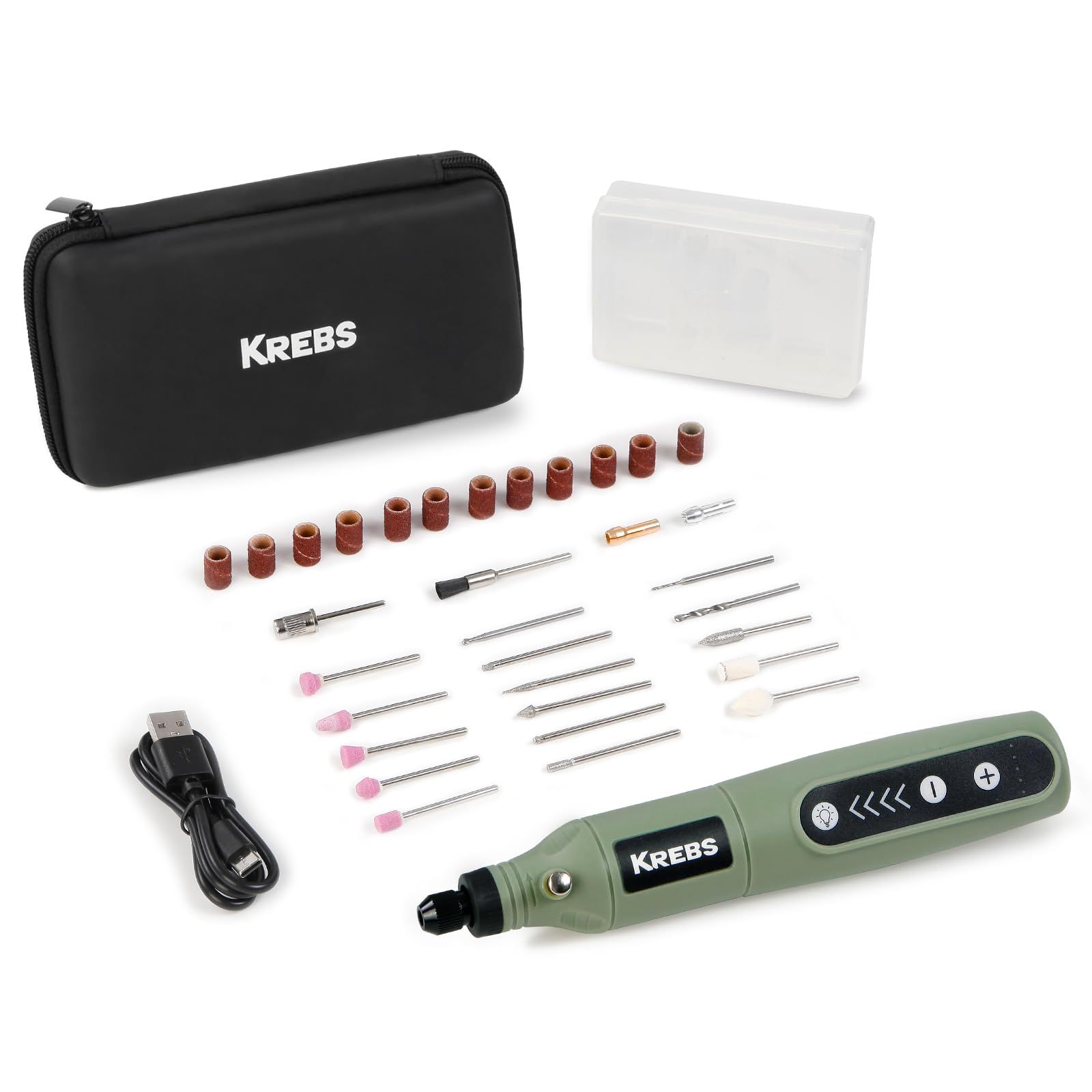 KREBS(クレブス) 充電ミニルーター（リューター）3.6V 電動ルーター 軽量 5段変速 最高18000rpm高速回転 ビット31点セット 照明ライト TYPE-C 充電式 コードレス 彫刻/研磨/切削/穴あけ/汚れ落とし/つや出し DI 3d742d7b