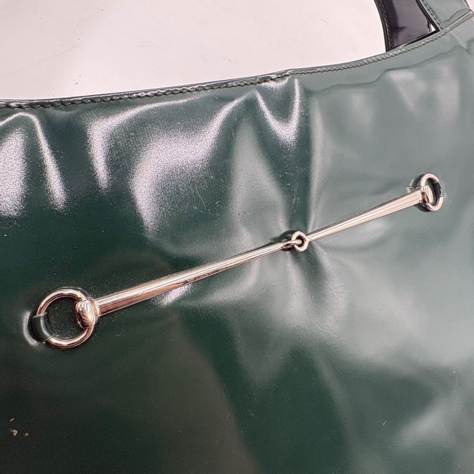 Auth Gucci Tom Ford Era Horsebit Patent Leather Shoulder Bag Green 