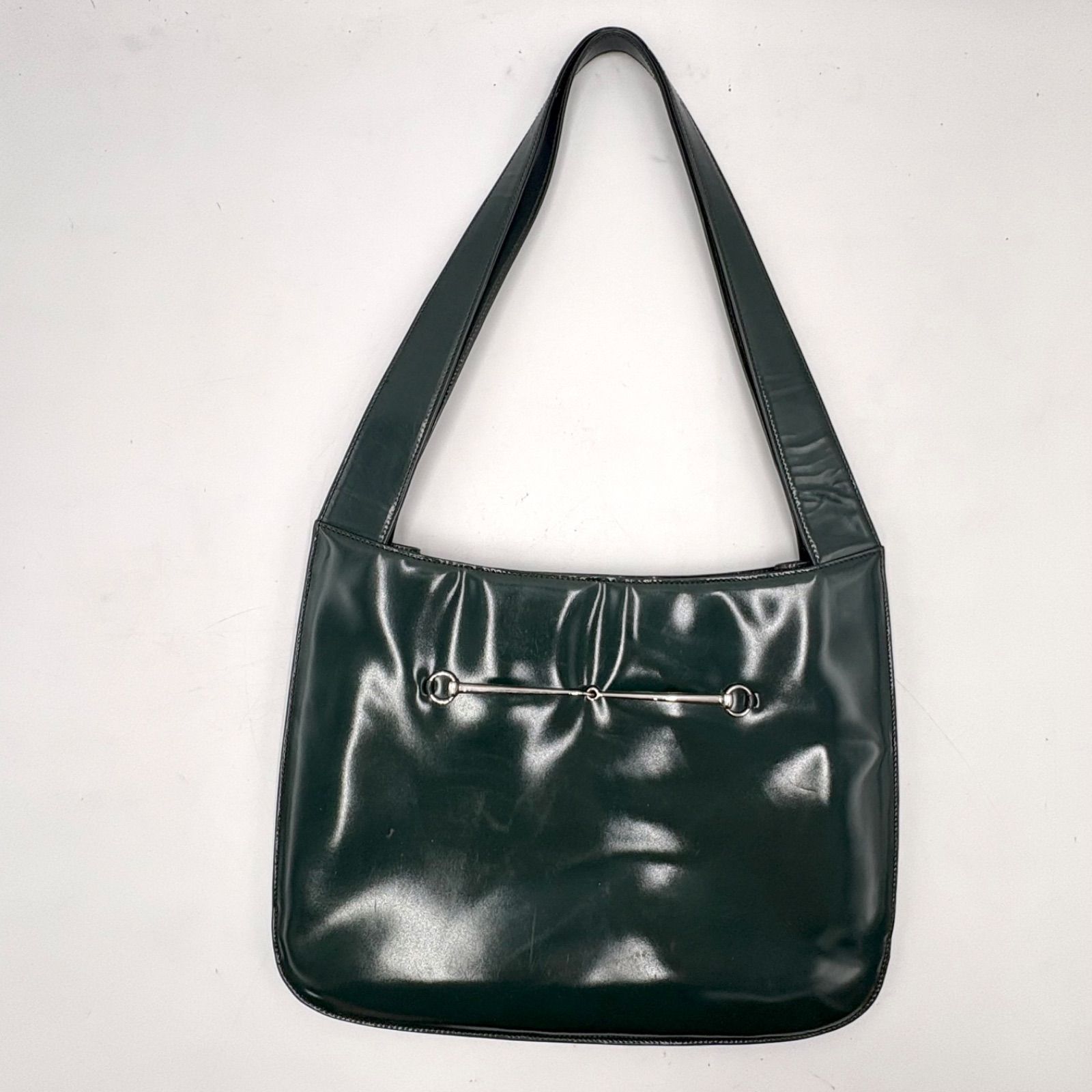 Auth Gucci Tom Ford Era Horsebit Patent Leather Shoulder Bag Green