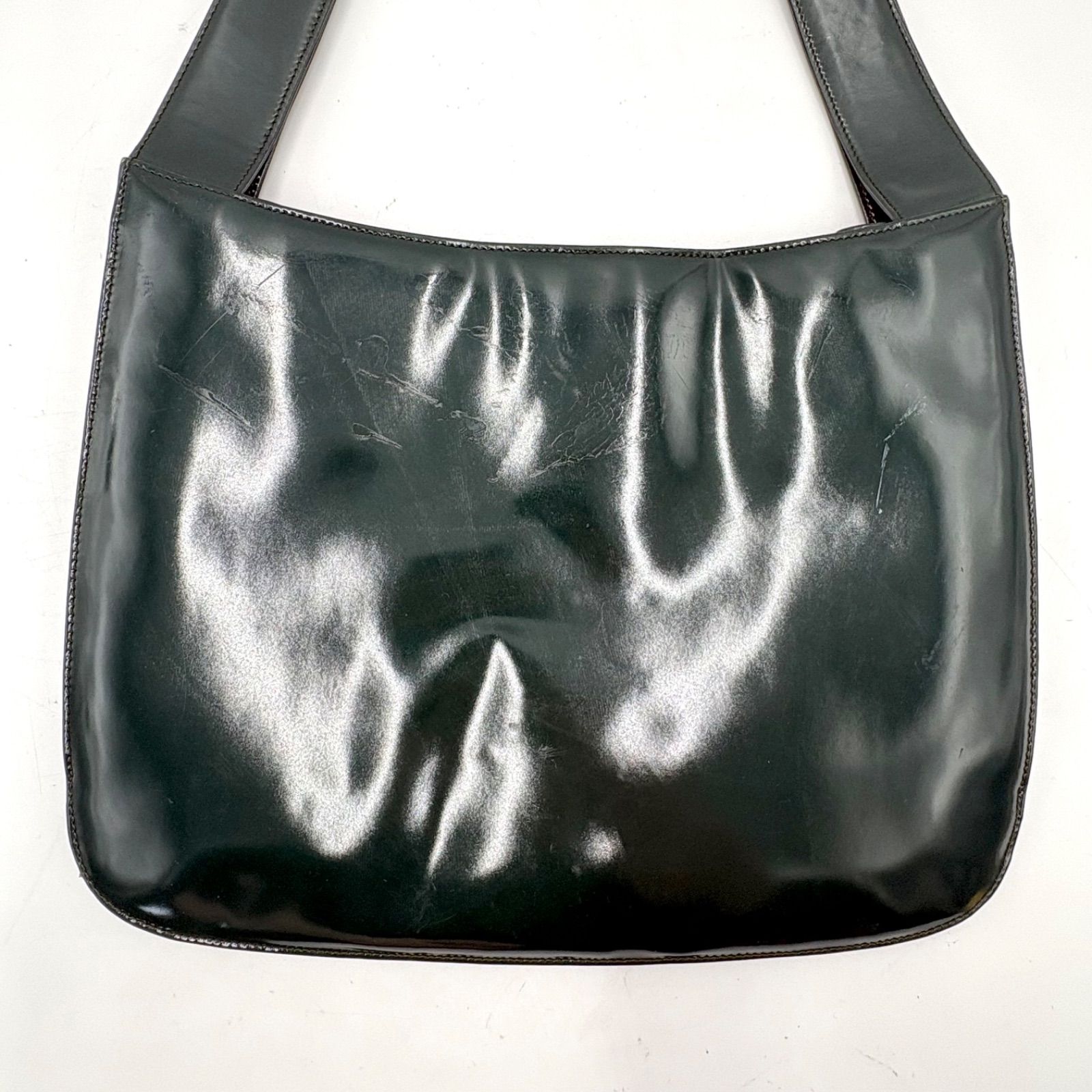 Auth Gucci Tom Ford Era Horsebit Patent Leather Shoulder Bag Green 