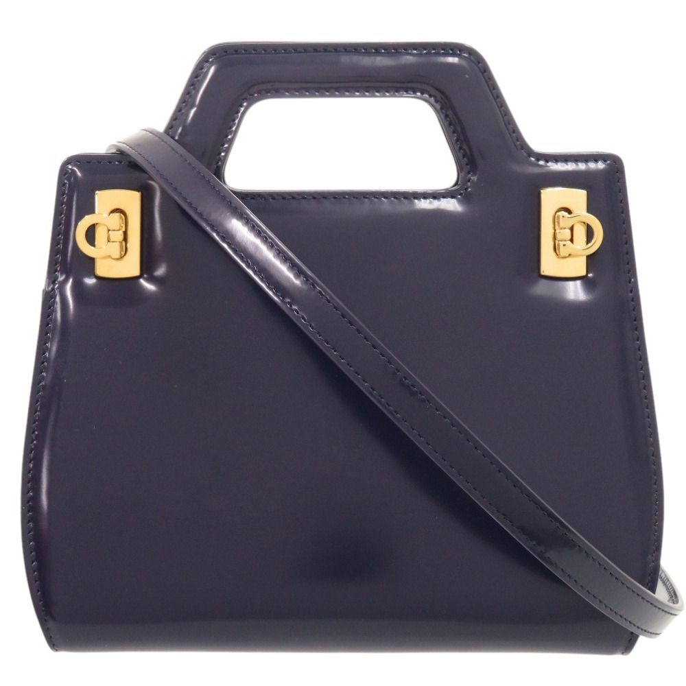 未使用 サルヴァトーレフェラガモ ワンダ ミニ 2WAY ガンチーニ 213485 カーフレザー ブルー ハンドバッグ 青 1389 Salvatore Ferragamo