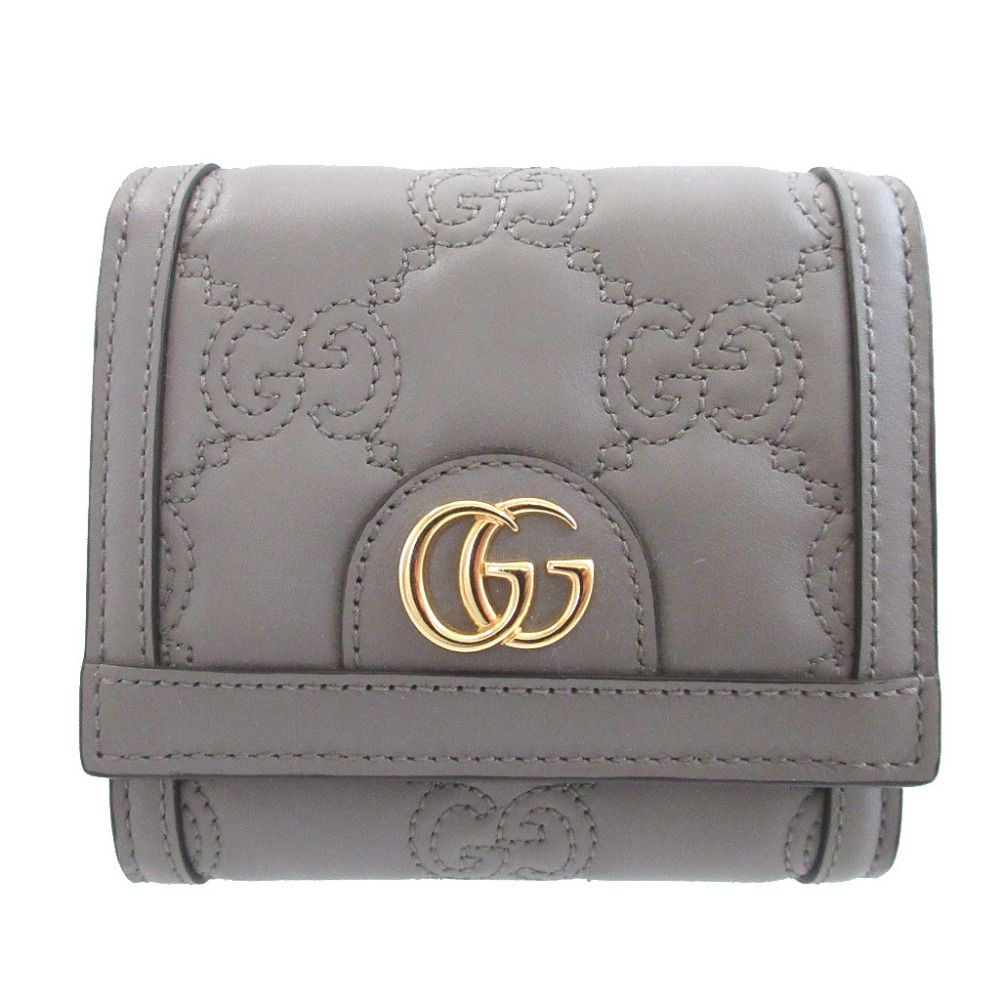 新品同様 グッチ 723799 GGマトラッセ レザー グレー 2つ折り財布 財布 0951 GUCCI