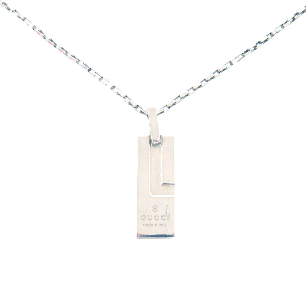 美品 グッチ ロゴ プレート シルバー925 ネックレス ペンダント 1064【中古】GUCCI