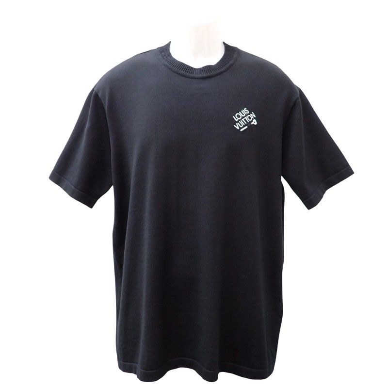 ルイヴィトン LOUIS VUITTON シグネチャー ロゴTシャツ 23SS サイズL 半袖Ｔシャツ コットン ブラック 黒 メンズ【中古】【ABランク】