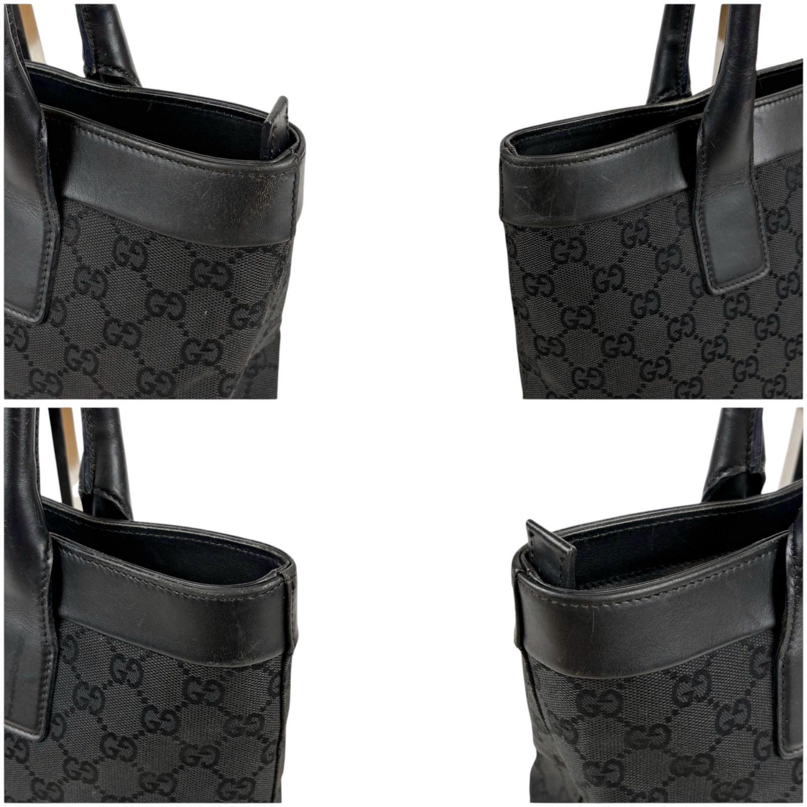 GUCCI グッチ GGキャンバス トートバッグ レザー ブラック 黒 肩掛け