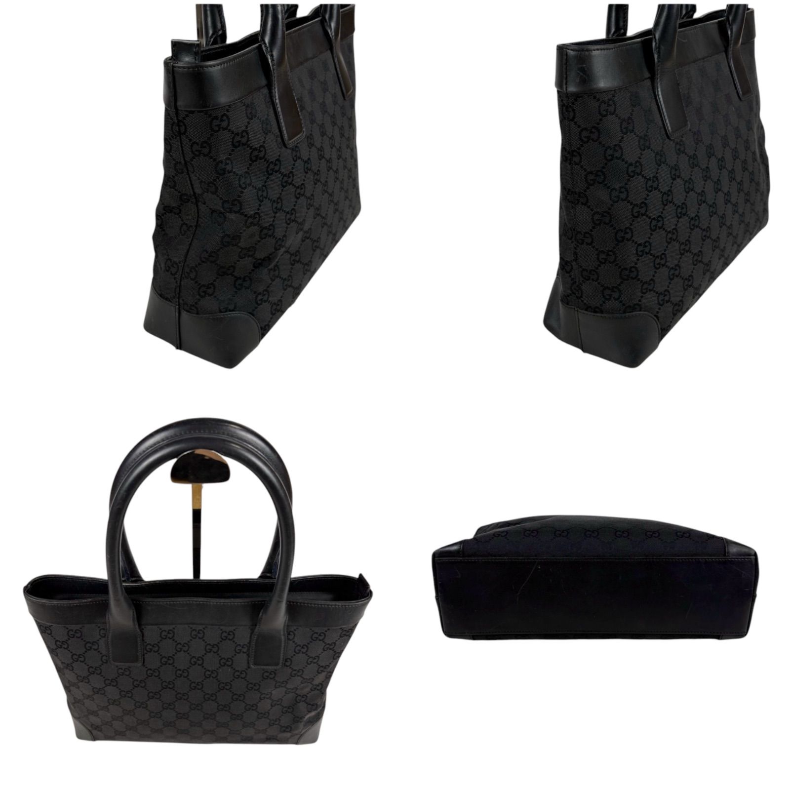 GUCCI グッチ GGキャンバス トートバッグ レザー ブラック 黒 肩掛け