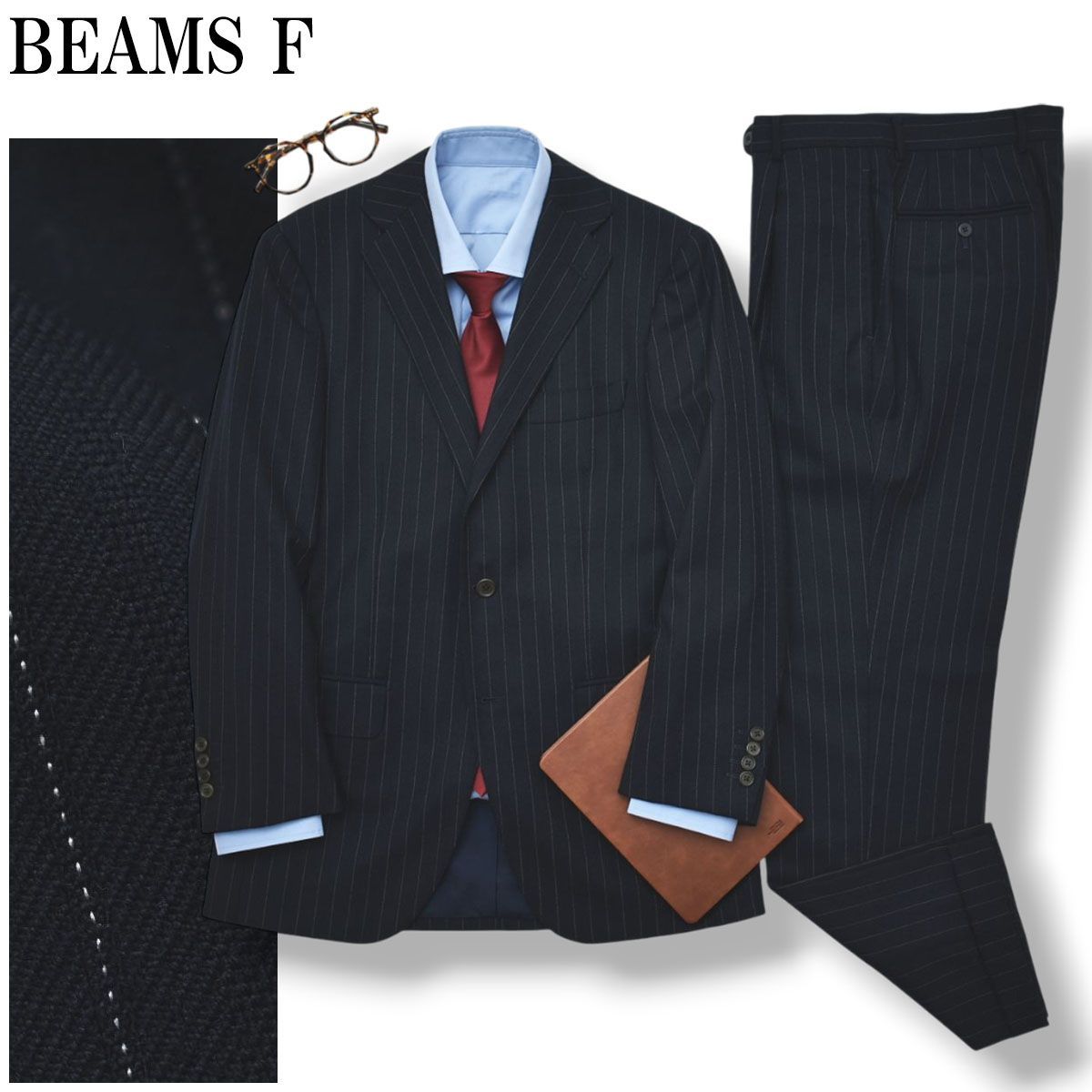 【極美品】BEAMS F ビームスエフ スーツ セットアップ ピンストライプ 紺 BEAMS F ビームスエフ テーラードジャケット - スーツ シングル エフ