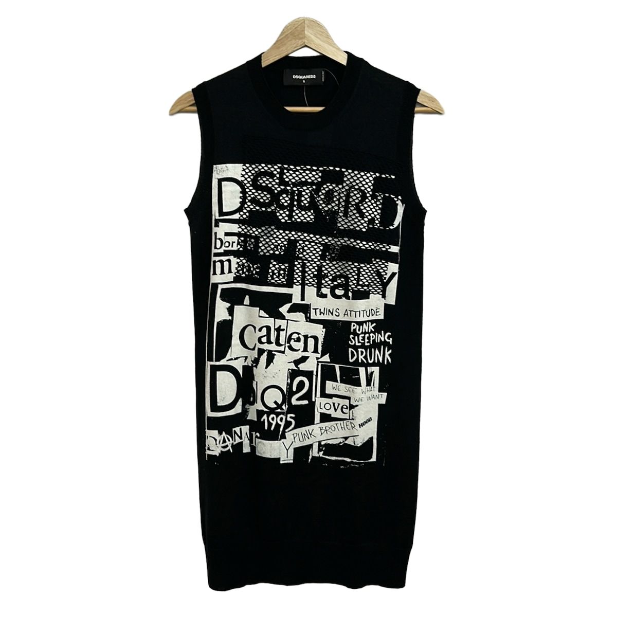 DSQUARED2(ディースクエアード) ワンピース サイズS レディース美品 - 黒×白 クルーネック/ノースリーブ/ひざ丈