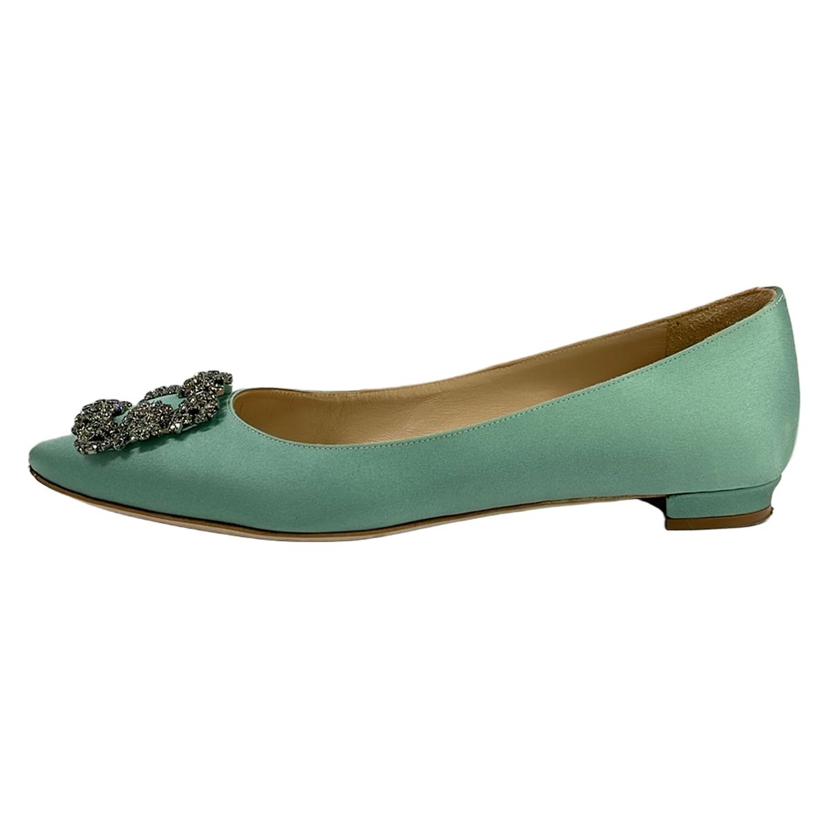 MANOLO BLAHNIK(マノロブラニク) フラットシューズ 37 1/2 レディース - ライトグリーン ラインストーン