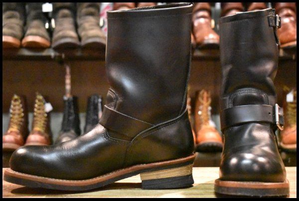 【8D 美品 10年】レッドウィング 2268 エンジニア 黒 ブラッククローム プルオン スチールトゥ ブーツ redwing HOPESMORE【GE238】