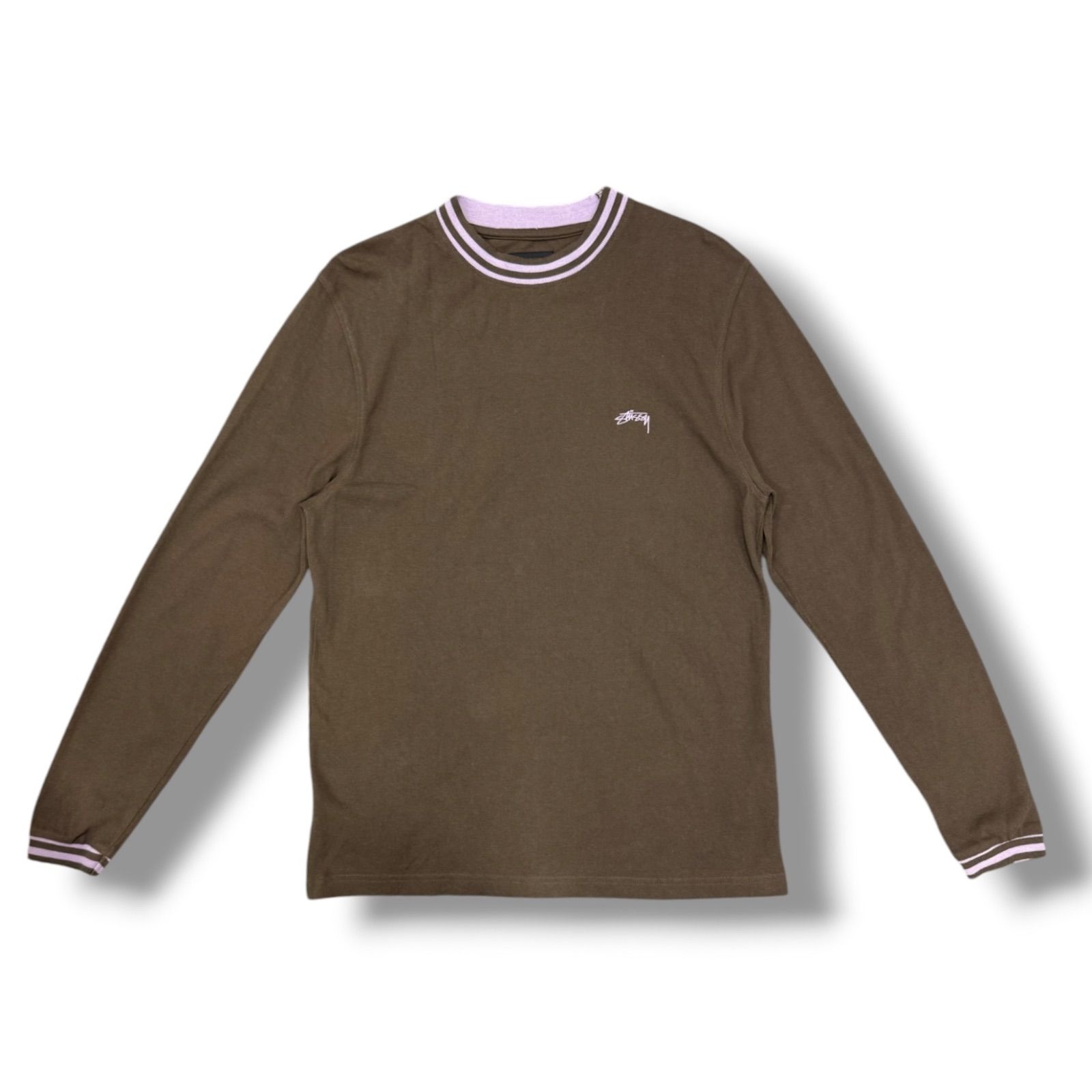 Stussy ロゴ刺繍クルーネックカットソー 長袖 ステューシー ブラウン S