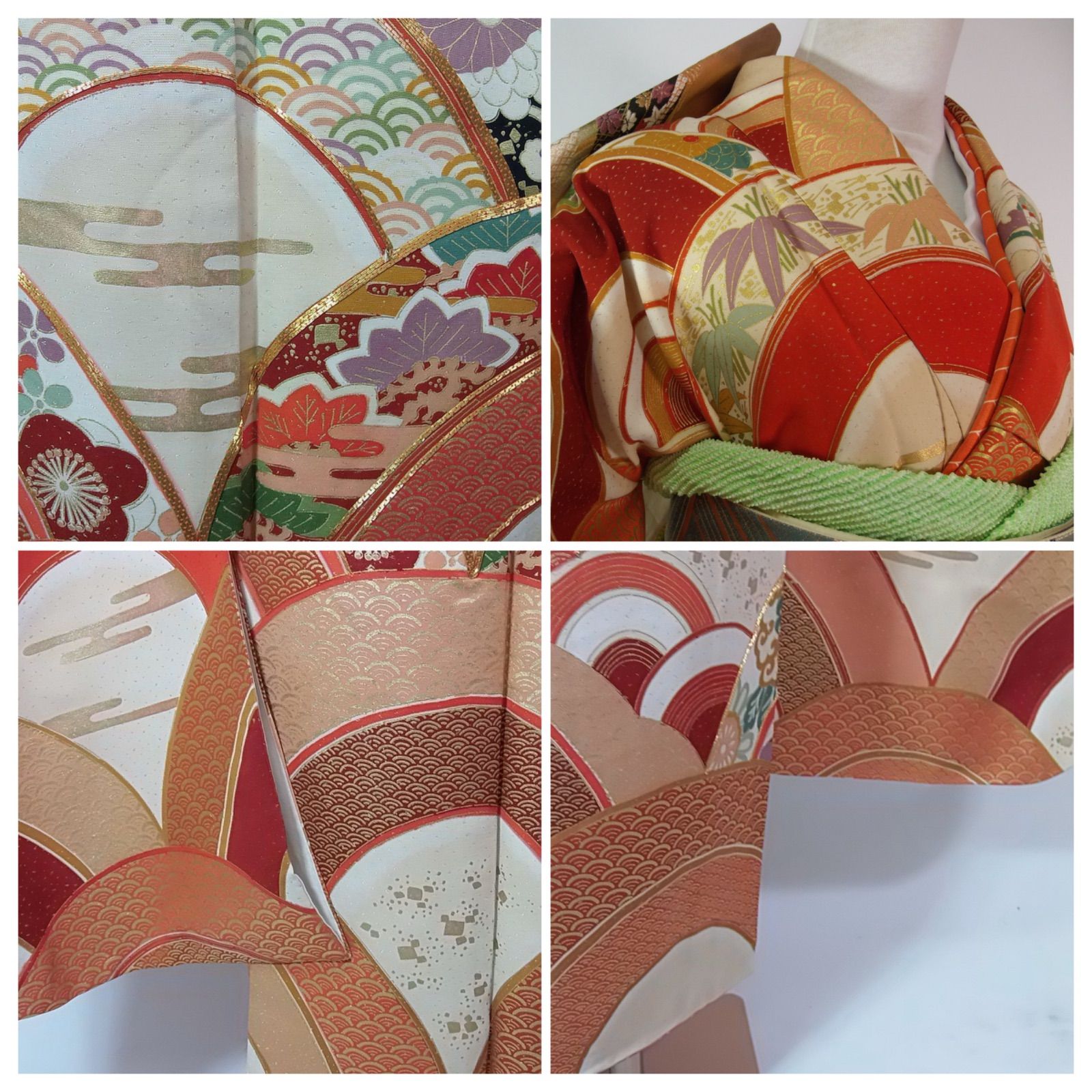 豪華絢爛 伊達衿付き 花青海波に四季花舞う 金彩染め分け 金駒刺繍入り 