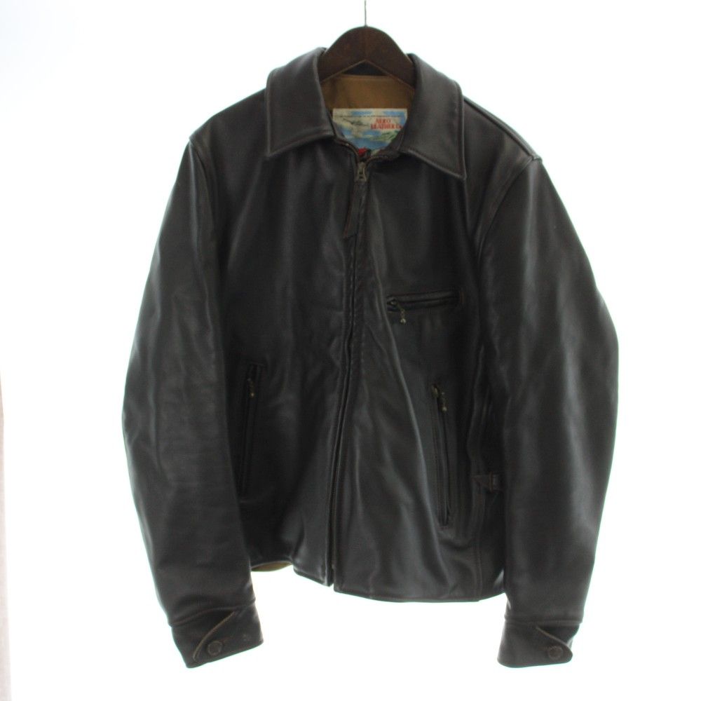 エアロレザー Aero Leather ホースハイド レザー ジャケット 馬革 ジップアップ 総裏地 スコットランド製 40 黒 ブラック ■ECD004 /MQ