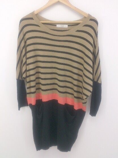 ◇ BEAMS LIGHTS ビームス ライツ 長袖 ミニ ニット ワンピース サイズ38 ベージュ系 ブラック レディース P 【1301240002489】