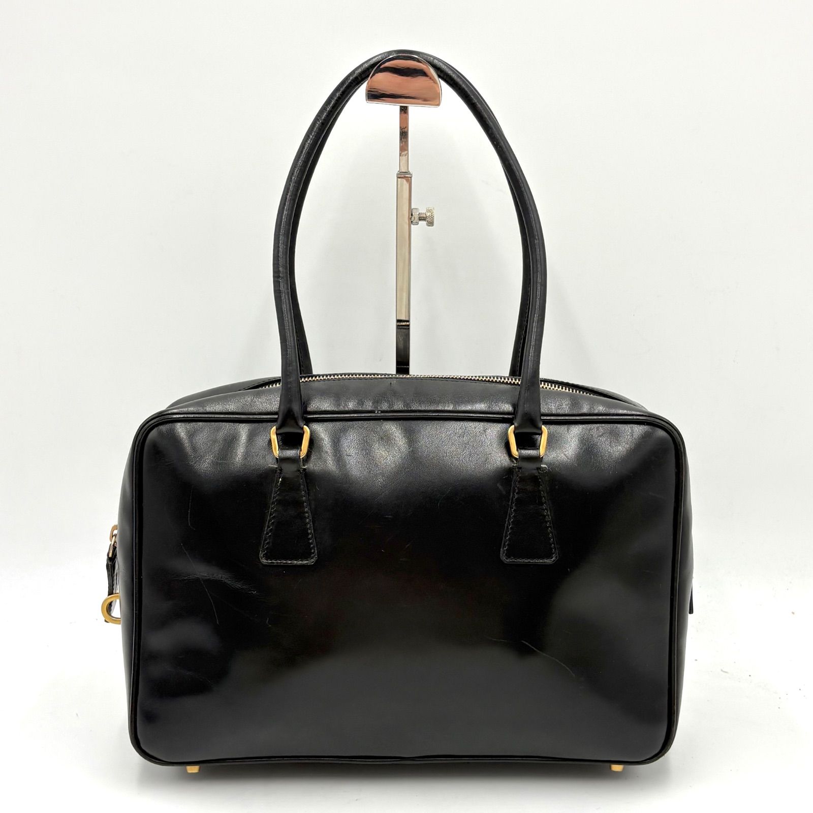 PRADA プラダ スクエア型 カーフレザー トートバッグ ミニボストンバッグ ブラック