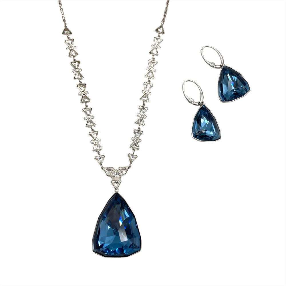 スワロフスキー SWAROVSKI ヴァーチュアス Virtuous ネックレス メタル ブルー シルバー金具 ピアス セット【中古】