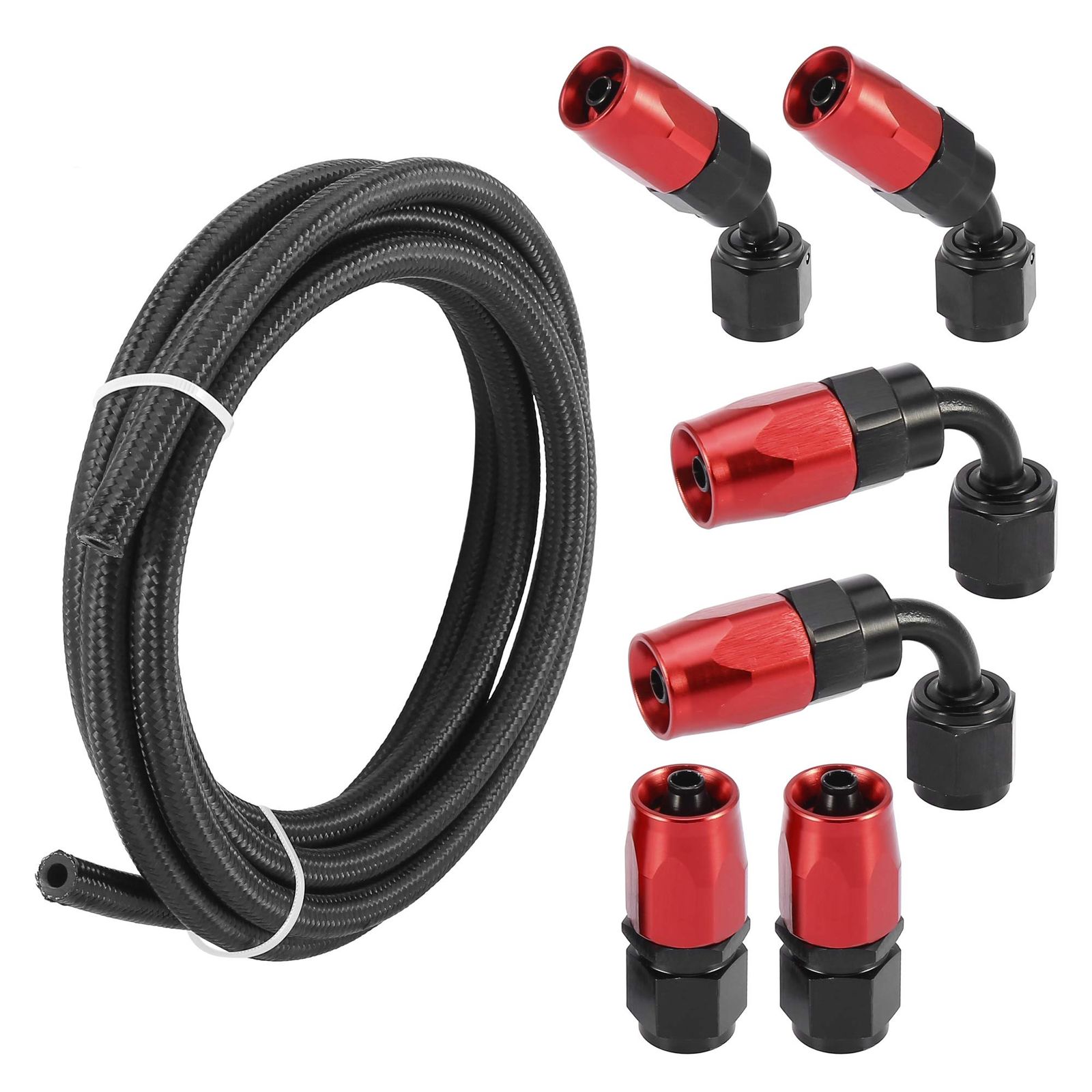 X AUTOHAUX AN4ナイロン編組ホース 300 cm 6.35 mm 燃料ライン AN4 スイベルホースエンド継手 エンドフィッティング付き CPEオイルガスホース用 ブラック