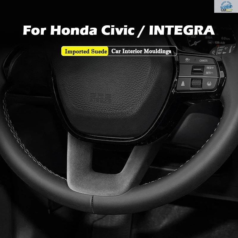 ホンダ シビック インテグラ 2021-2024 2025 用 スーパースエード カー ステアリング ホイール パネル 装飾トリム フレーム カバー ステッ