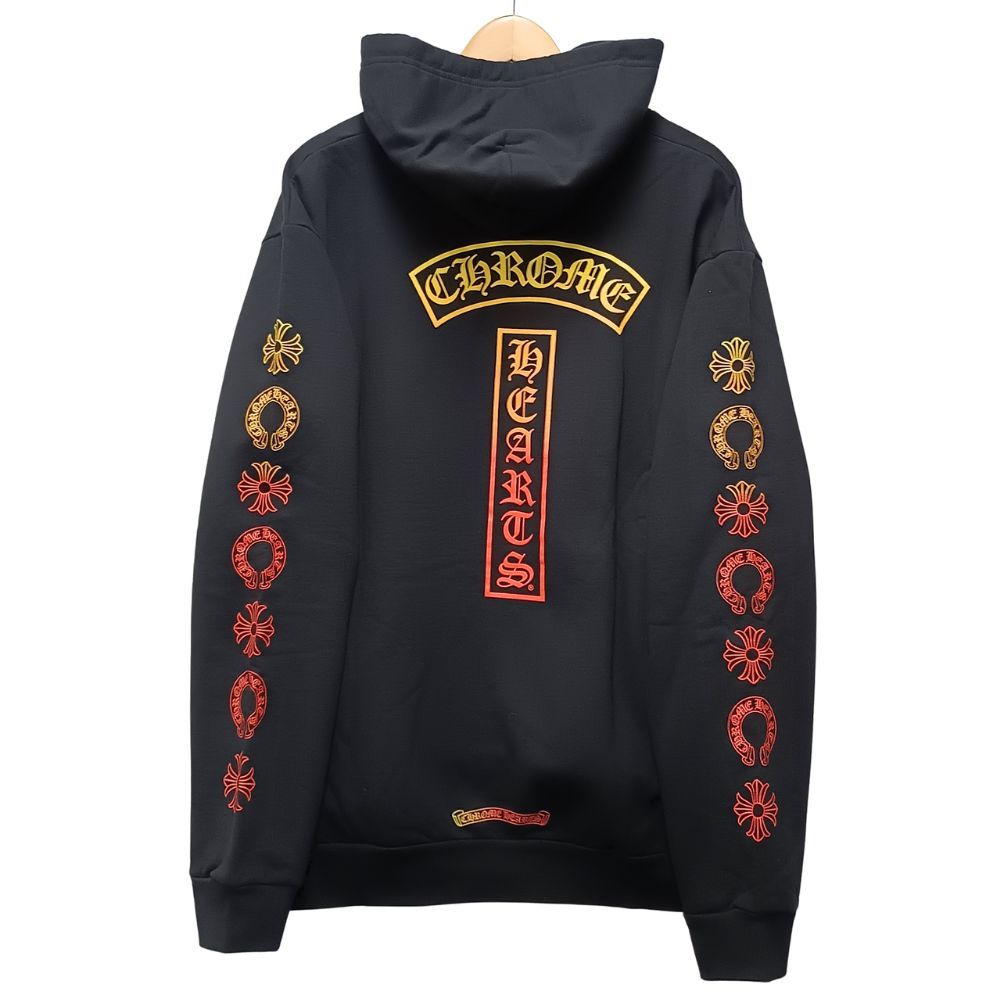 CHROME HEARTS クロムハーツ 袖 クロス ホースシュープリント Tロゴ スウェット パーカー ブラック サイズXL 正規品 / 41098