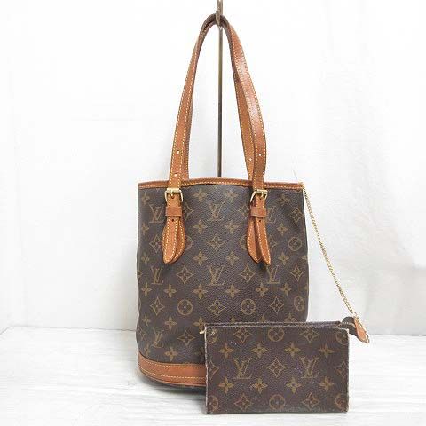 ルイヴィトン LOUIS VUITTON モノグラム プチ バケットPM バケツ トート バッグ M42238 ワンショルダー ポーチ付き