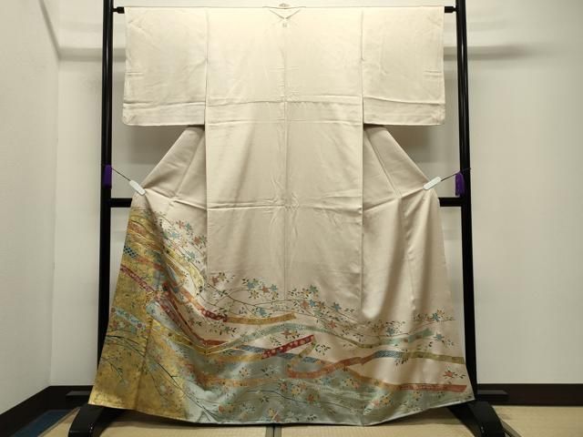 平和屋着物●豪華色留袖　駒刺繍　鬘帯花文　金彩　正絹　逸品　CABD9443gh
