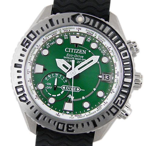 【中古A】シチズン　CITIZEN　メンズ腕時計　プロマスター　マリン　CC5001-00W　エコドライブ　GPS衛星電波時計　グリーン　200m防水　ダイバーズ