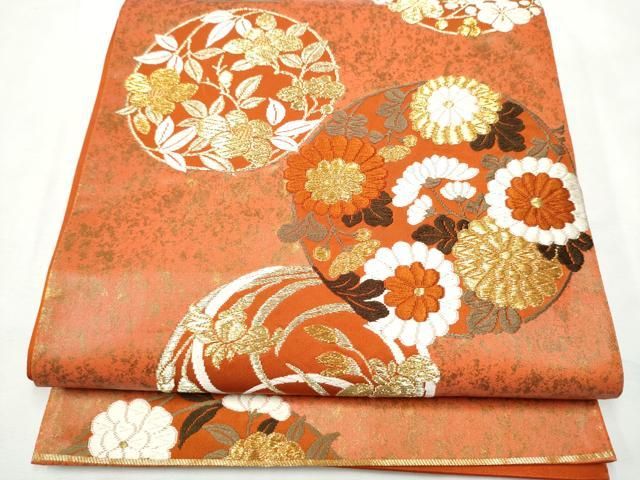 平和屋着物●西陣　河合美術織物謹製　六通柄袋帯　唐織　草花丸文　金糸　引箔　正絹　逸品　CABF8724hy