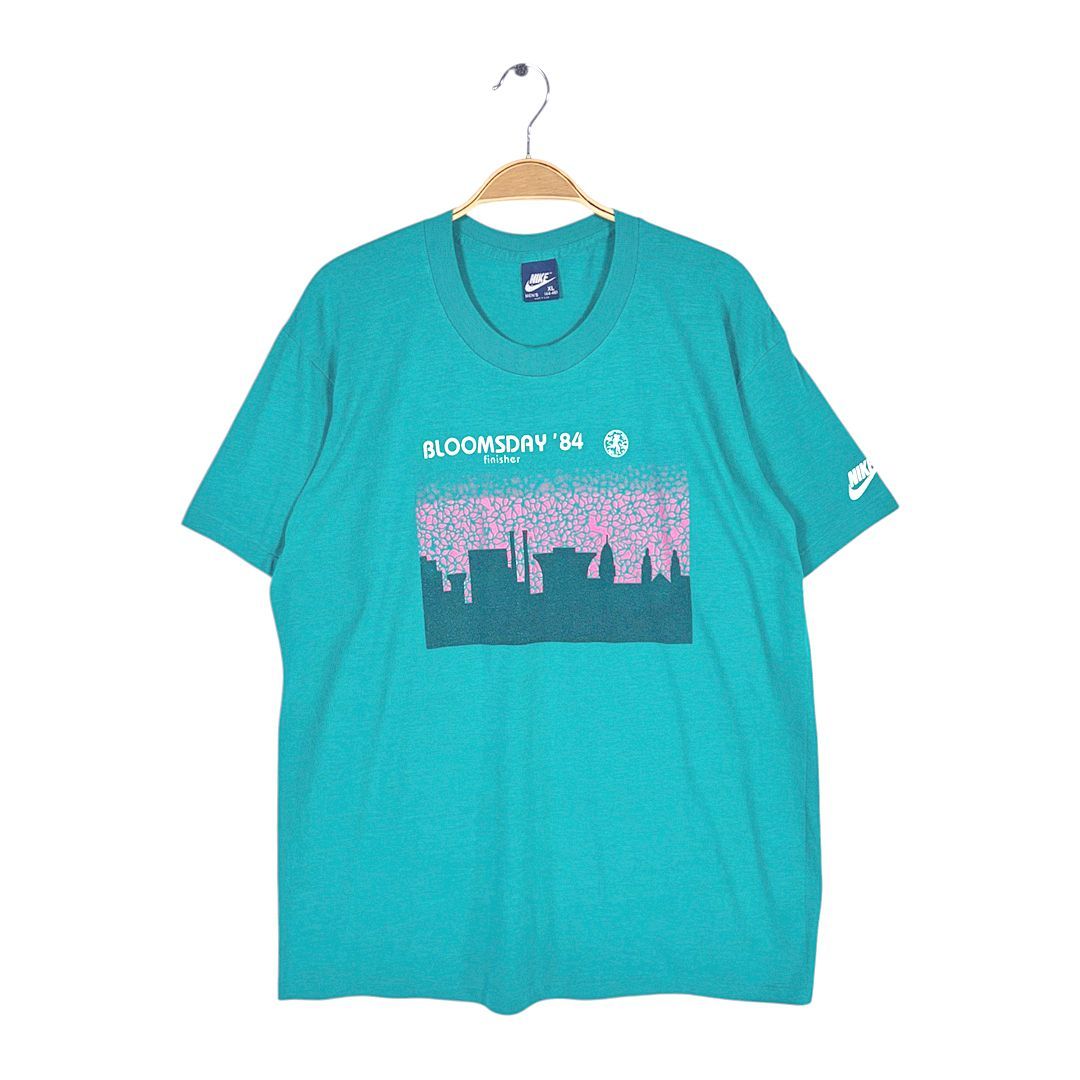 80s ナイキ 紺タグ USA製 ヴィンテージ Tシャツ マラソンイベント シングステッチ エメラルドグリーン NIKE サイズXL 古着 BE0035