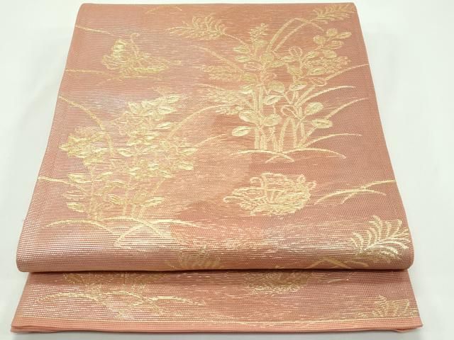 平和屋着物＊夏物　六通柄袋帯　花蝶文　金糸　正絹　逸品　CABF4609rv