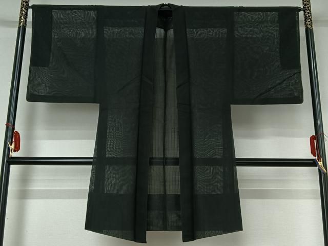 平和屋着物▽男性　長羽織　スリーシーズン　春夏秋　塵除け　暗黒色　黒地　正絹　逸品　AABI4583jh 26,936円