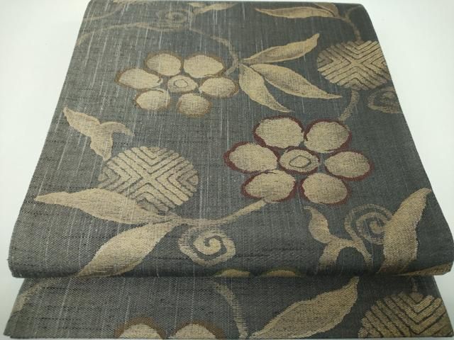 平和屋着物●六通柄袋帯　紬地　名物裂　笹蔓緞子　金糸　正絹　逸品　未使用　DABE5552ps