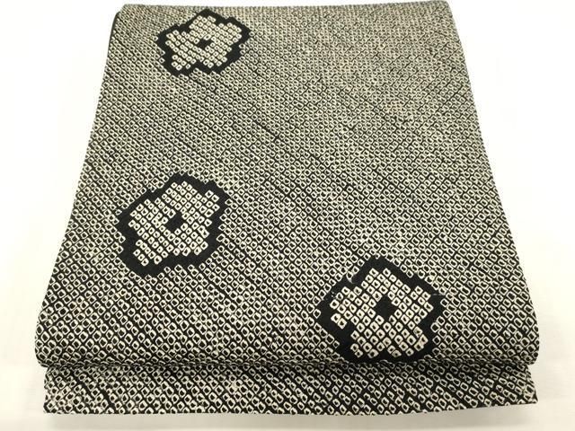 平和屋着物●六通柄袋帯　総絞り　舞花文　黒地　正絹　逸品　CABF6364dy