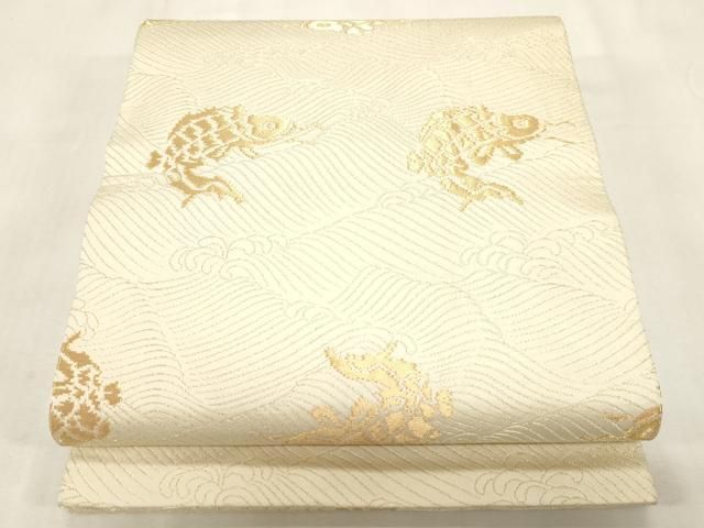 平和屋着物●全通柄袋帯　荒磯　金糸　開き仕立て　正絹　逸品　CABG2845dy