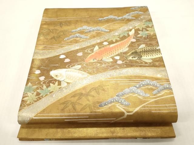 平和屋着物●六通柄袋帯　作家物　手描き　鯉　金彩　引箔　正絹　逸品　CABG2868dy