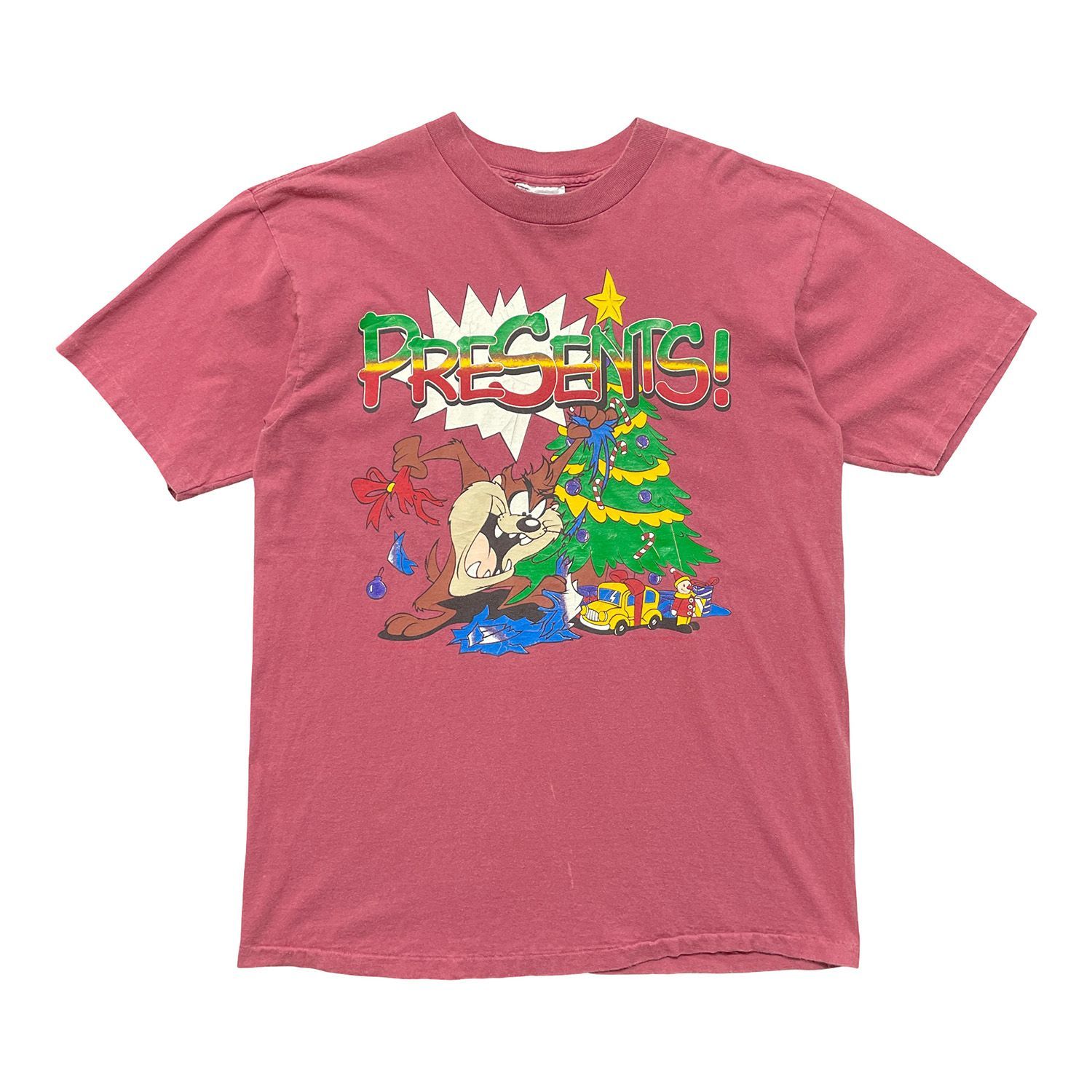 古着 USA製 90S Looney Tunes ルーニー・テューンズ タズマニアンデビル ヴィンテージ Tシャツ プリント メンズL パープル シングルステッチ BA5534