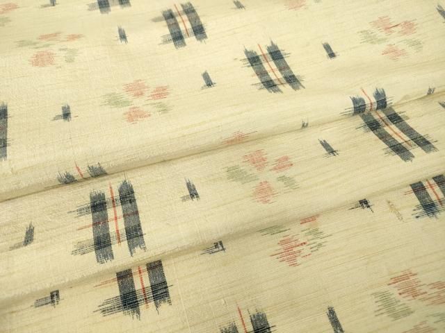 平和屋着物▽上質な紬 単衣 絣花文 正絹 逸品 DABE4473az