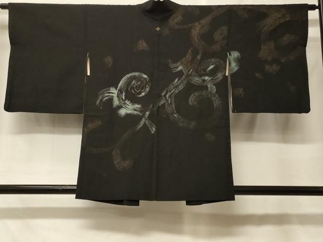 平和屋着物#羽織 寿光織 唐草文 黒地 金糸 正絹 逸品 CABF8946in