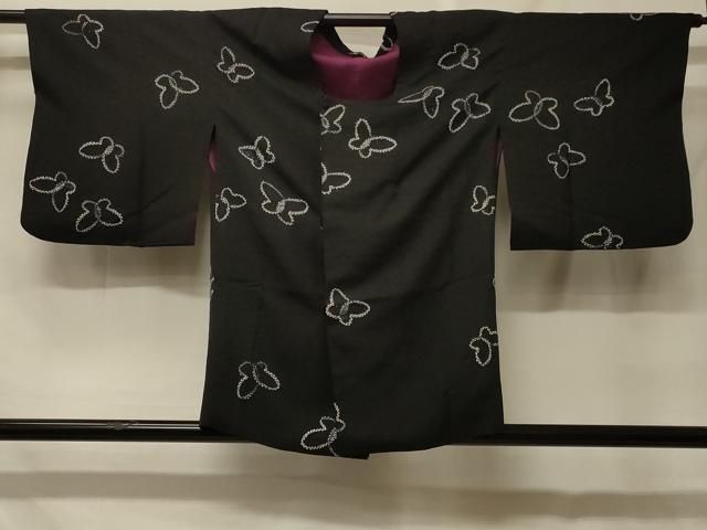 平和屋着物＃道行コート　絞り　舞蝶文　黒地　鈴乃屋扱い　正絹　逸品　CABF8947in