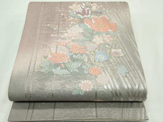 平和屋着物＊夏物　六通柄袋帯　唐織　草花文　金銀糸　正絹　逸品　CABF4625rv