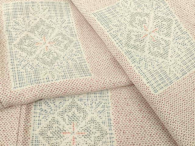 平和屋着物▽本塩沢　単衣　正倉院色紙花文　正絹　逸品　DABE4478az