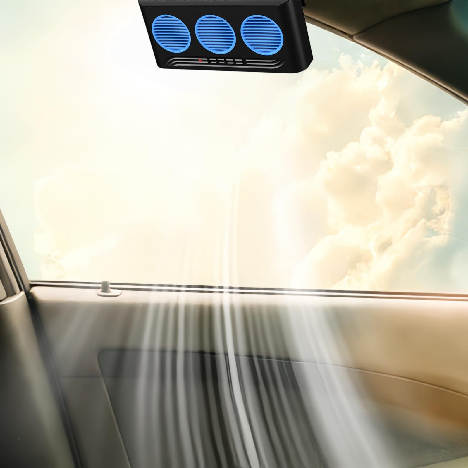【2026年夏に新規上場】 AUSTYLCO ポータブルソーラー排気扇 車用排気ファン 車用扇風機 太陽光+蓄電双モード サーキュレーター窓用換気扇 爆?警示灯付き 低騒音 智能換気 易設置(ブラック)ts