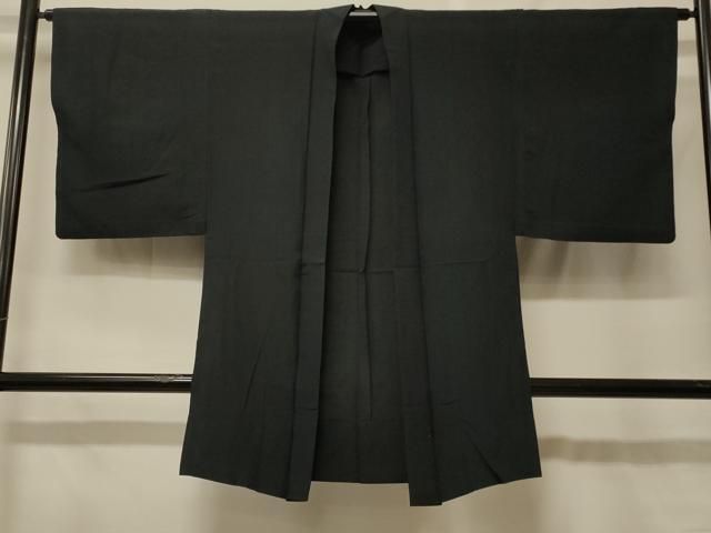 平和屋着物＃男性　長羽織　紬地　単衣　黒地　正絹　逸品　CABF8950in