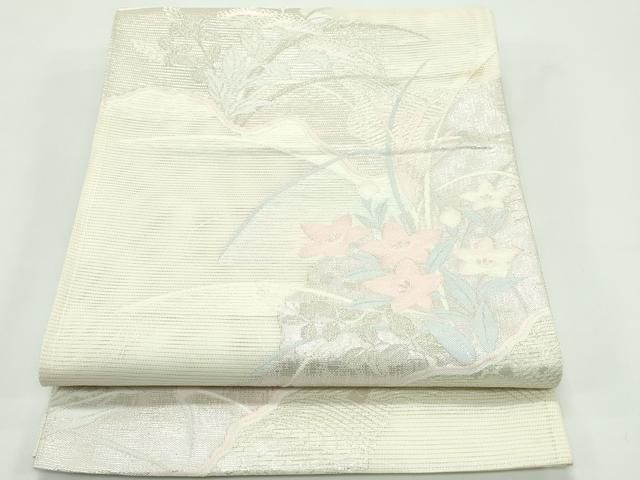 平和屋着物＊夏物　六通柄袋帯　秋草文　銀糸　正絹　逸品　CABF4630rv