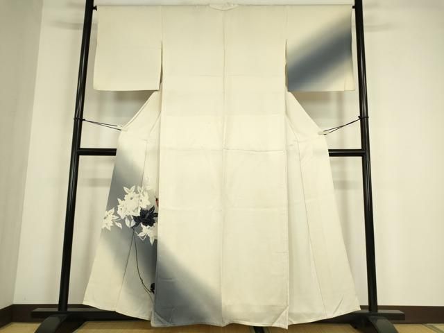 平和屋着物▽訪問着　単衣　舞蝶花文　手描き　暈し染め　正絹　逸品　DABE4482az