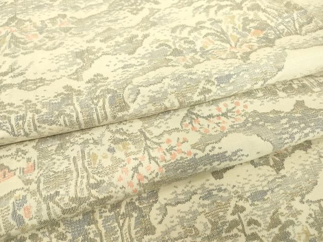 平和屋着物▽上質な紬　単衣　雲取風景文　正絹　逸品　DABE4483az