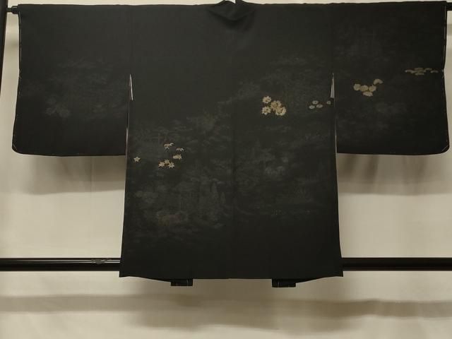 平和屋着物＃羽織　寿光織　風景草花文　黒地　金銀糸　正絹　逸品　未使用　CABF8952in 10,920円