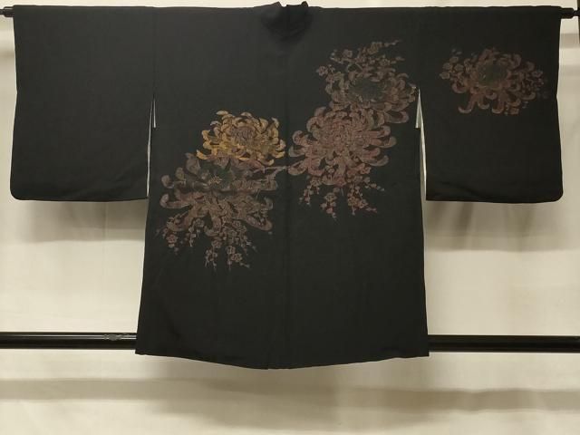 平和屋着物＃羽織　寿光織　乱菊　黒地　金糸　正絹　逸品　CABF8959in
