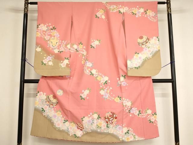 平和屋着物[]七五三　女の子　７歳　祝着　四つ身　花手毬文　暈し染め　金彩　AABI2642ja